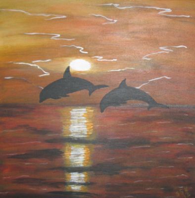 Delfiner i solnedgang